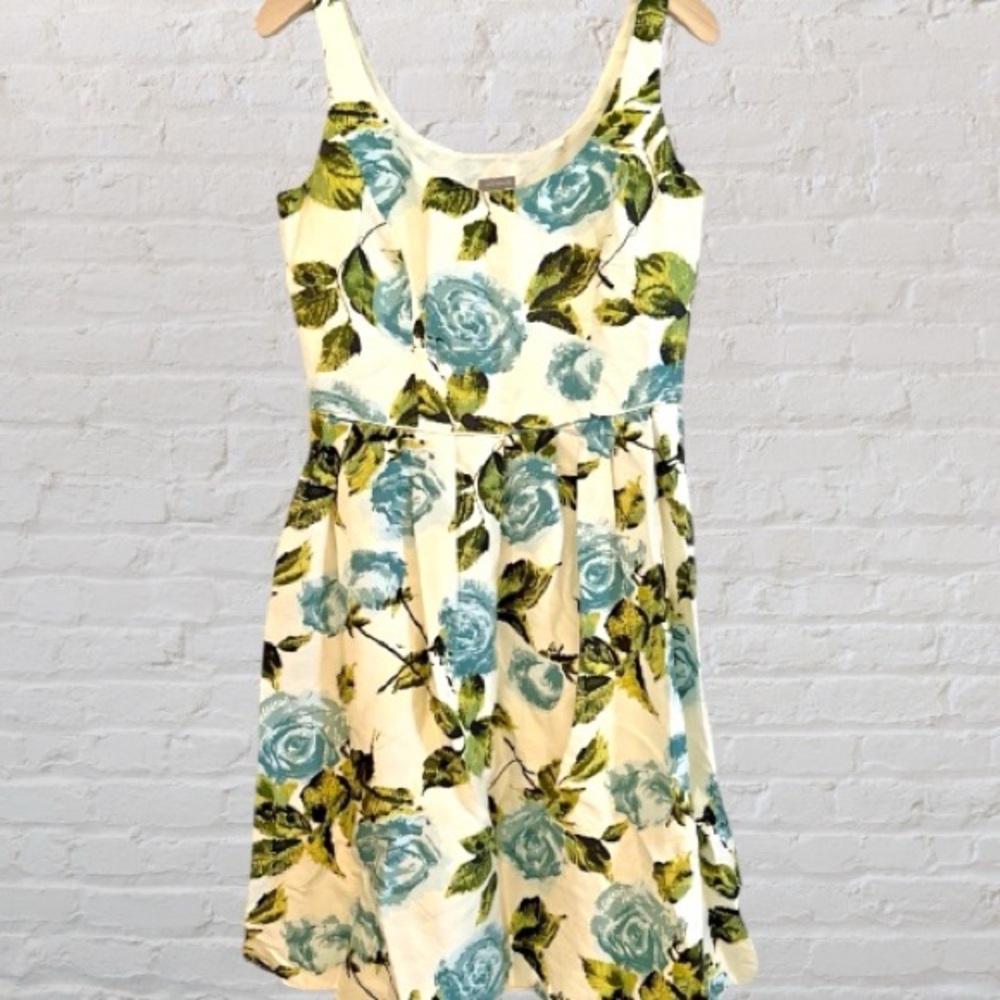 VINTAGE ANN TAYLOR SILK Floral Sleeveless Dress - Blue and Green
